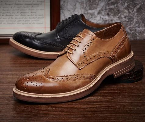 Handmade Burnished Mens Formal Leather Shoes , Bespoke Mens Brown Lace Up Dress Shoes
