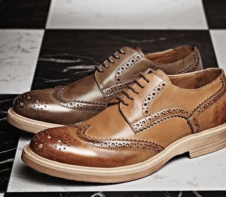 Handmade Burnished Mens Formal Leather Shoes , Bespoke Mens Brown Lace Up Dress Shoes