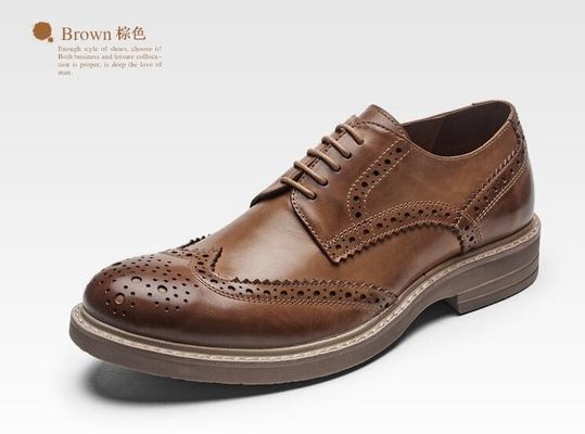 Handmade Burnished Mens Formal Leather Shoes , Bespoke Mens Brown Lace Up Dress Shoes