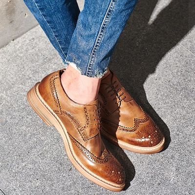 Handmade Burnished Mens Formal Leather Shoes , Bespoke Mens Brown Lace Up Dress Shoes