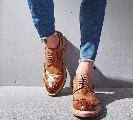 Handmade Burnished Mens Formal Leather Shoes , Bespoke Mens Brown Lace Up Dress Shoes