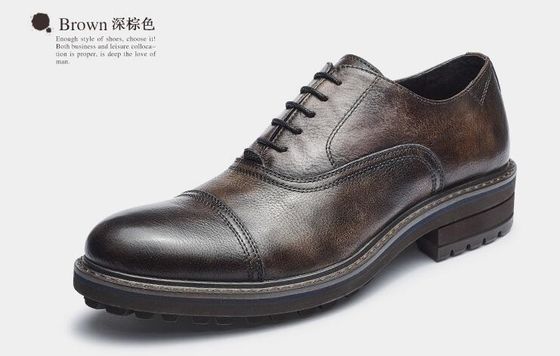 Woven Formal Mens Leather Dress Shoes Elegant Goodyear Welted Shoes With Two Cap Toe