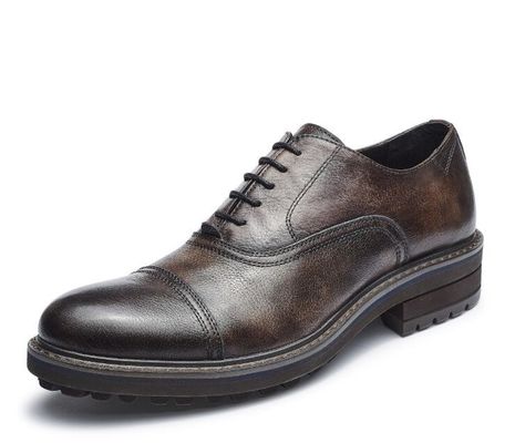 Woven Formal Mens Leather Dress Shoes Elegant Goodyear Welted Shoes With Two Cap Toe