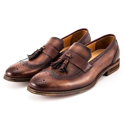 Spring / Autumn Brown Mens Woven Leather Slip On Shoes For Party