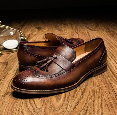 Spring / Autumn Brown Mens Woven Leather Slip On Shoes For Party