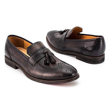 Spring / Autumn Brown Mens Woven Leather Slip On Shoes For Party