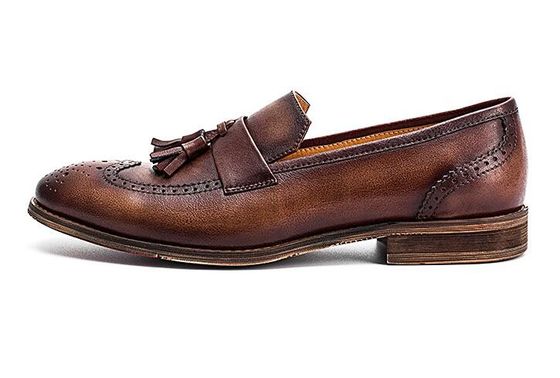 Spring / Autumn Brown Mens Woven Leather Slip On Shoes For Party