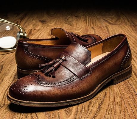 Spring / Autumn Brown Mens Woven Leather Slip On Shoes For Party