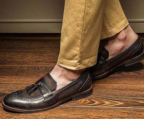Spring / Autumn Brown Mens Woven Leather Slip On Shoes For Party