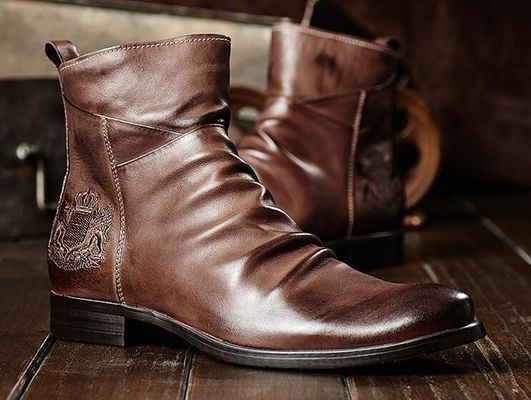 Round Toe Mens Ankle Boots Genunine Leather Casual Mens Elevator Boots