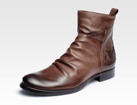 Round Toe Mens Ankle Boots Genunine Leather Casual Mens Elevator Boots