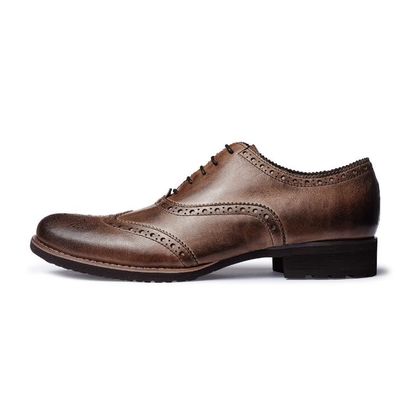 Soft Men'S Casual Shoes Normal Size Brown Leather Brogue Sneakers