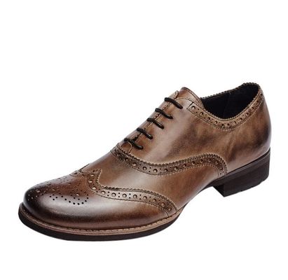 Soft Men'S Casual Shoes Normal Size Brown Leather Brogue Sneakers