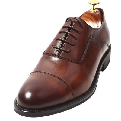 Plain Toe Mens Brown Lace Up Dress Shoes Sizes Customized With Waxy Leather Finish