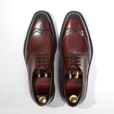 Derby Style Mens Brown Lace Up Shoes Flat Mens Woven Leather Slip On Shoes