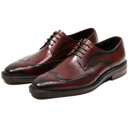 Derby Style Mens Brown Lace Up Shoes Flat Mens Woven Leather Slip On Shoes
