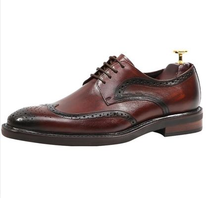 Derby Style Mens Brown Lace Up Shoes Flat Mens Woven Leather Slip On Shoes