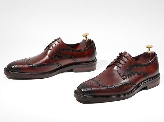 Derby Style Mens Brown Lace Up Shoes Flat Mens Woven Leather Slip On Shoes