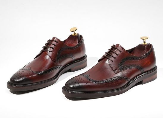 Derby Style Mens Brown Lace Up Shoes Flat Mens Woven Leather Slip On Shoes