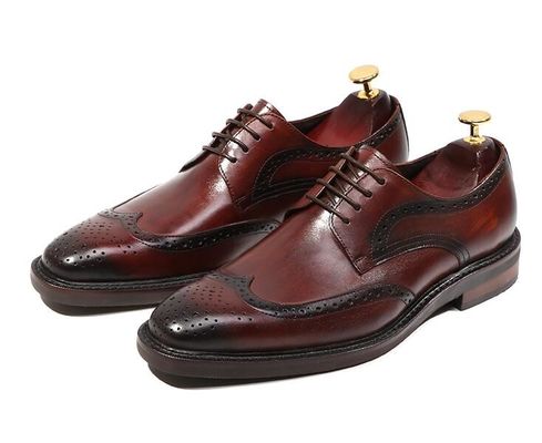 Derby Style Mens Brown Lace Up Shoes Flat Mens Woven Leather Slip On Shoes