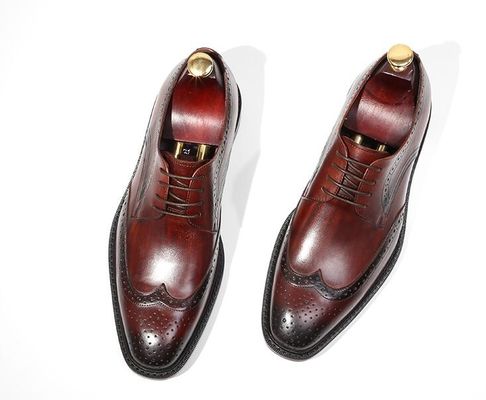 Derby Style Mens Brown Lace Up Shoes Flat Mens Woven Leather Slip On Shoes