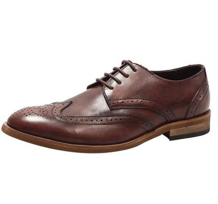 Genuine Leather Flat Mens Black Oxford Shoes , Classic Vintage Lace Up Dress Shoes
