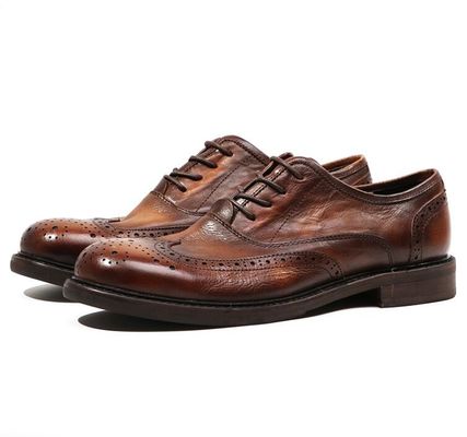 Branded Design Mens Leather Dress Shoes Pointed Toe Oxford Brown Lace Up Dress Shoes