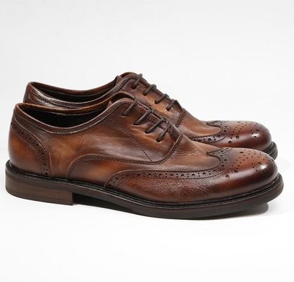 Branded Design Mens Leather Dress Shoes Pointed Toe Oxford Brown Lace Up Dress Shoes