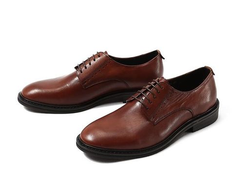 Fashion Embossing Mens Leather Dress Shoes Brown Round Toe Standard Dance Shoes