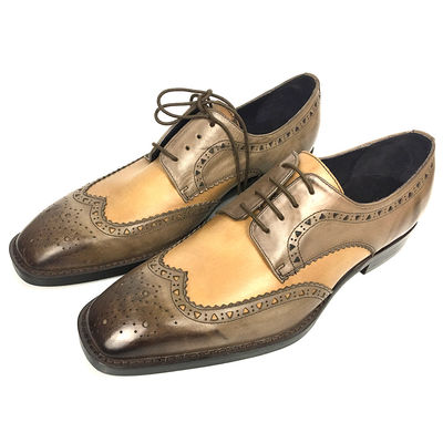 Mens double monk dress shoes brogue detailing in waxy leather finishing