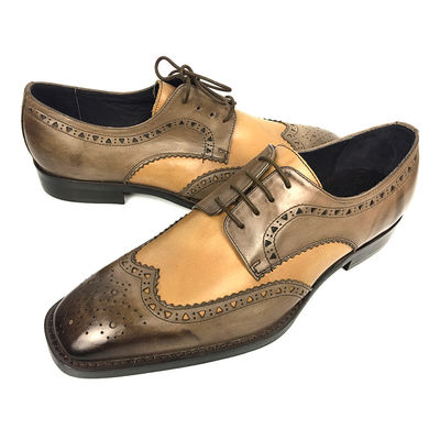 Mens double monk dress shoes brogue detailing in waxy leather finishing