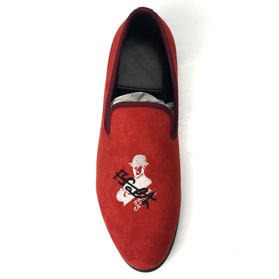 Red Mens Velvet Loafers Skull Style Custom Mens Flat Casual Shoes Sample Available