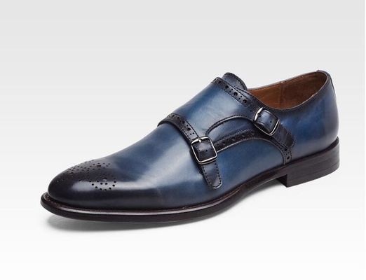 Italian Genuine Leather Monk Strap Shoes , Leather Loafers For Men In Brogue Detailing