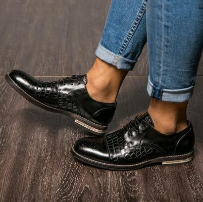 Patina Crocodile Skin Shoes for Men, Brogue Wingtips Exotic Leather Men Shoes