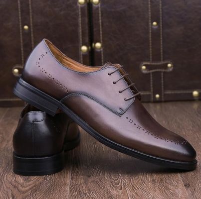 Brown Brogues Summer Mens Leather Dress Shoes With Square Toe , Modern Design