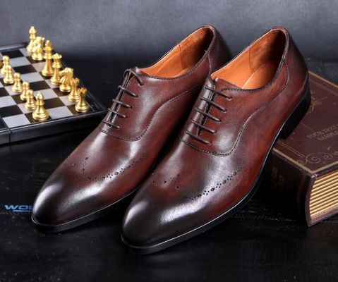 Fashion Men Formal Dress Shoes , Brogue Hidden High Heel Leather Footwear For Mens