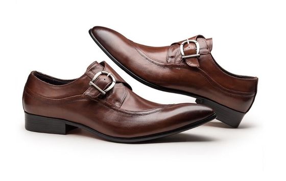 Round Toe Black Derby Mens Leather Dress Shoes With Buckle Banquet Oxford