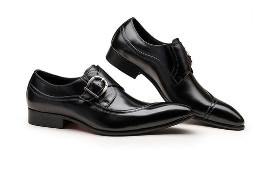 Round Toe Black Derby Mens Leather Dress Shoes With Buckle Banquet Oxford