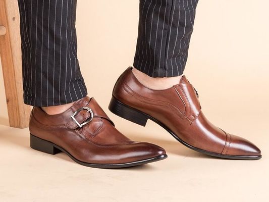Round Toe Black Derby Mens Leather Dress Shoes With Buckle Banquet Oxford