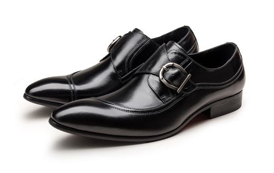Round Toe Black Derby Mens Leather Dress Shoes With Buckle Banquet Oxford