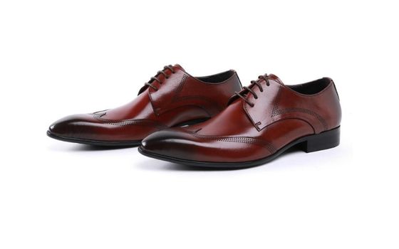 Custom Brogue Brown Brush Off Leather Shoes Comfortable Dress For Men