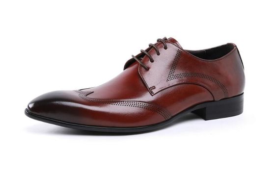 Custom Brogue Brown Brush Off Leather Shoes Comfortable Dress For Men