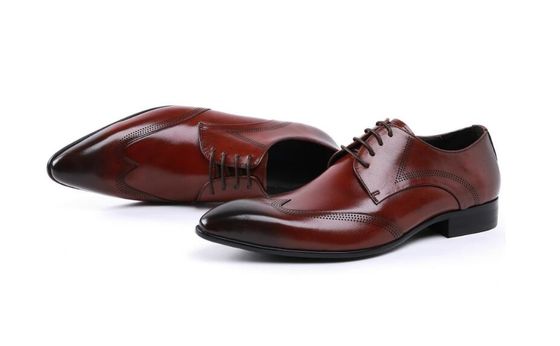 Custom Brogue Brown Brush Off Leather Shoes Comfortable Dress For Men