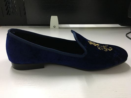 Durable Mens Velvet Loafers Round Toe Mens Blue Suede Slip On Shoes