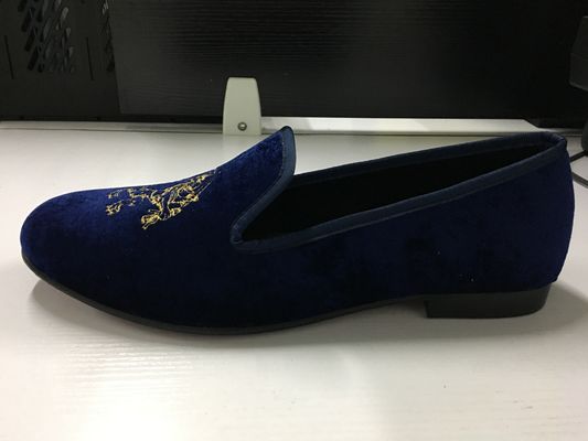 Durable Mens Velvet Loafers Round Toe Mens Blue Suede Slip On Shoes