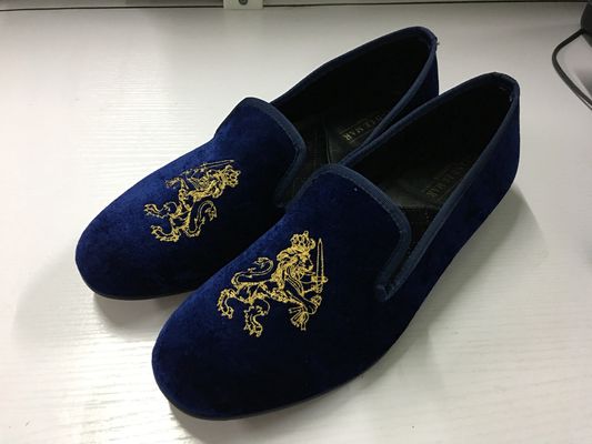 Durable Mens Velvet Loafers Round Toe Mens Blue Suede Slip On Shoes