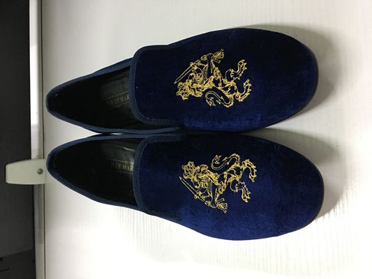 Durable Mens Velvet Loafers Round Toe Mens Blue Suede Slip On Shoes
