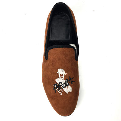 Orange Mens Velvet Loafers Wear Resistant Breathable Comfortable Leather Loafers