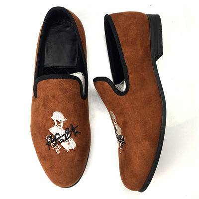 Orange Mens Velvet Loafers Wear Resistant Breathable Comfortable Leather Loafers