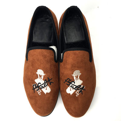 Orange Mens Velvet Loafers Wear Resistant Breathable Comfortable Leather Loafers